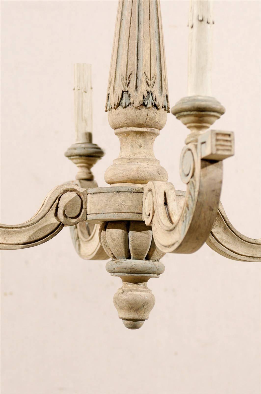 French Four-Light Vintage Painted Wood Chandelier 2