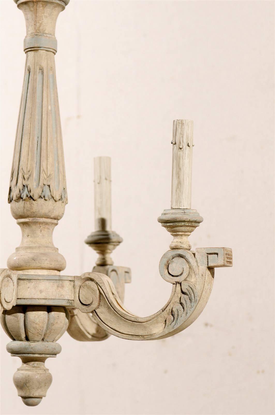 French Four-Light Vintage Painted Wood Chandelier 4