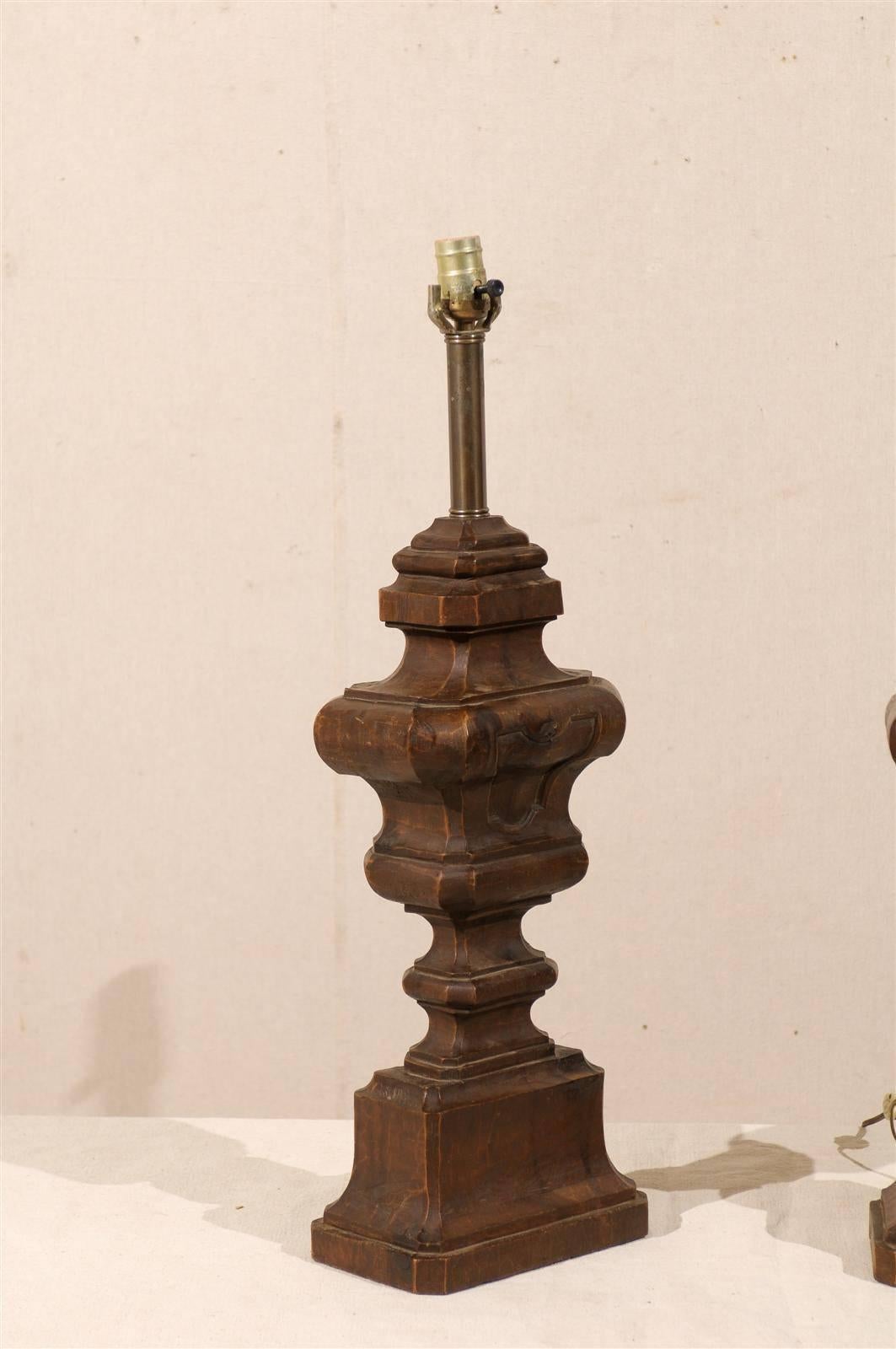 20th Century Pair of Italian Carved Wood Table Lamps