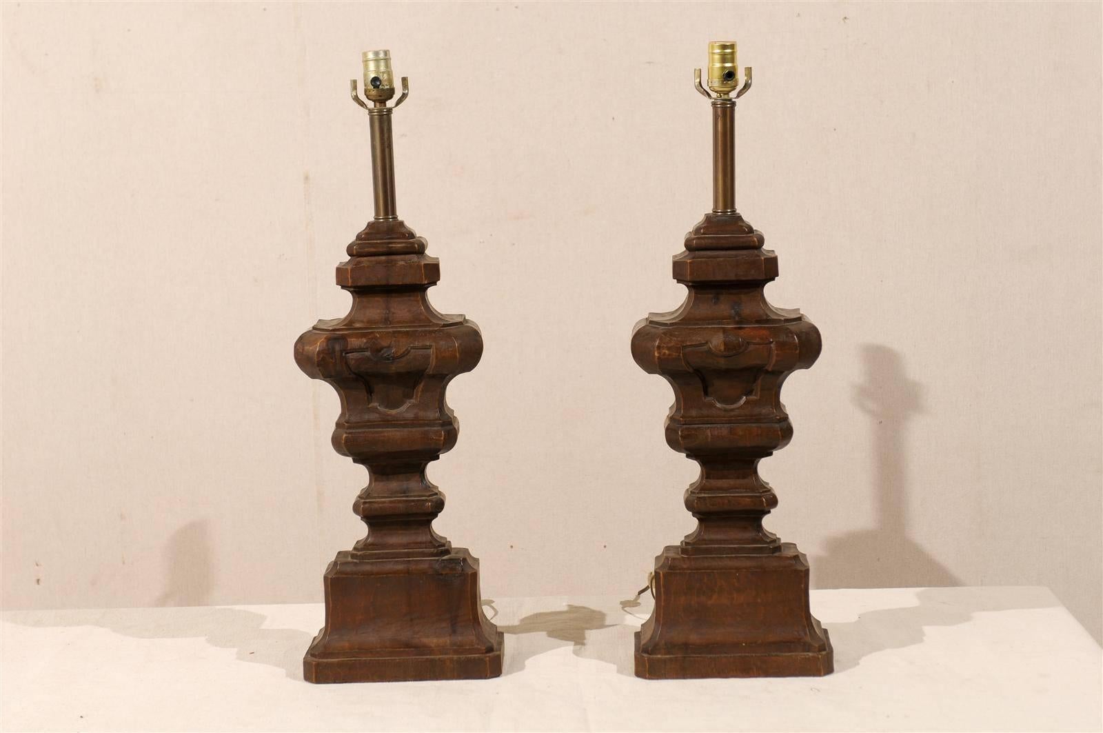 Pair of Italian Carved Wood Table Lamps 2