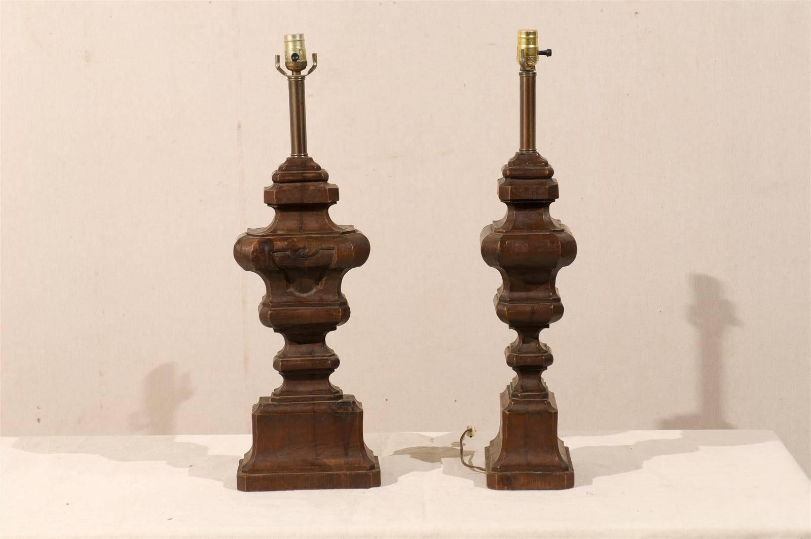 Pair of Italian Carved Wood Table Lamps 3