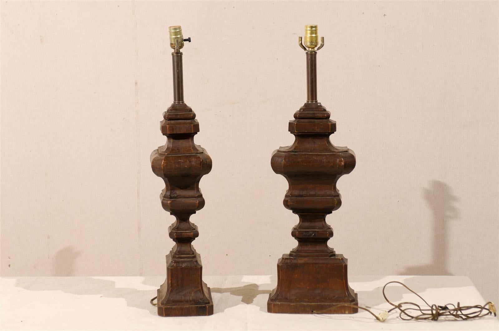 Pair of Italian Carved Wood Table Lamps 4