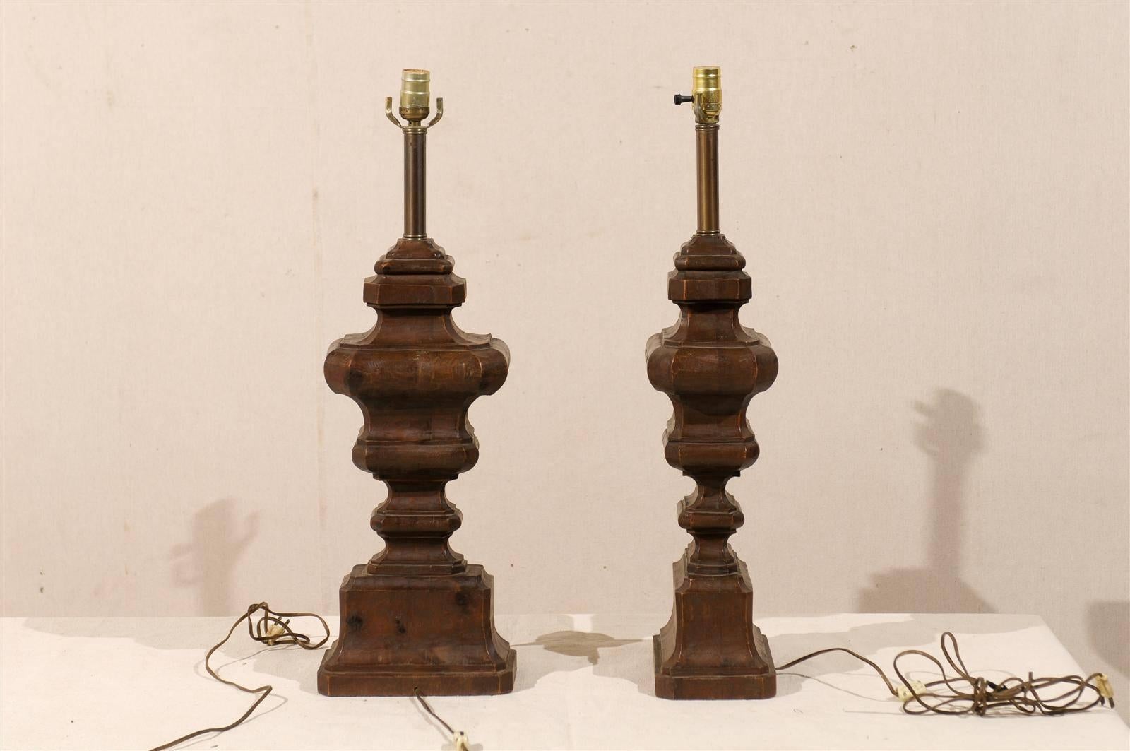 Pair of Italian Carved Wood Table Lamps 5