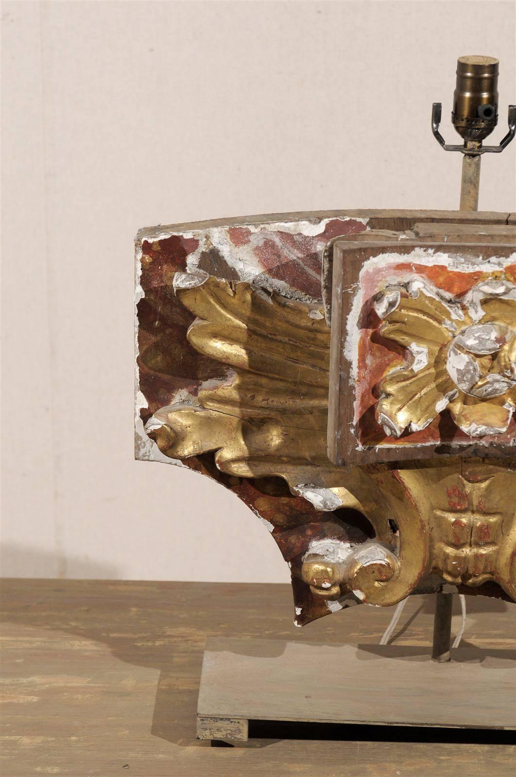 Italian Early 20th Century Gilded and Painted Fragment Mounted into Table Lamp In Good Condition In Atlanta, GA