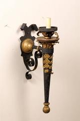 An Italian Vintage Single Arm Torch Shaped Sconce with Gilt Accents