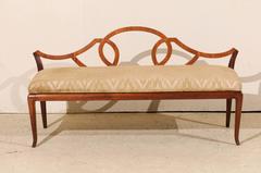 Italian Vintage Low Back Bench with Upholstered Seat
