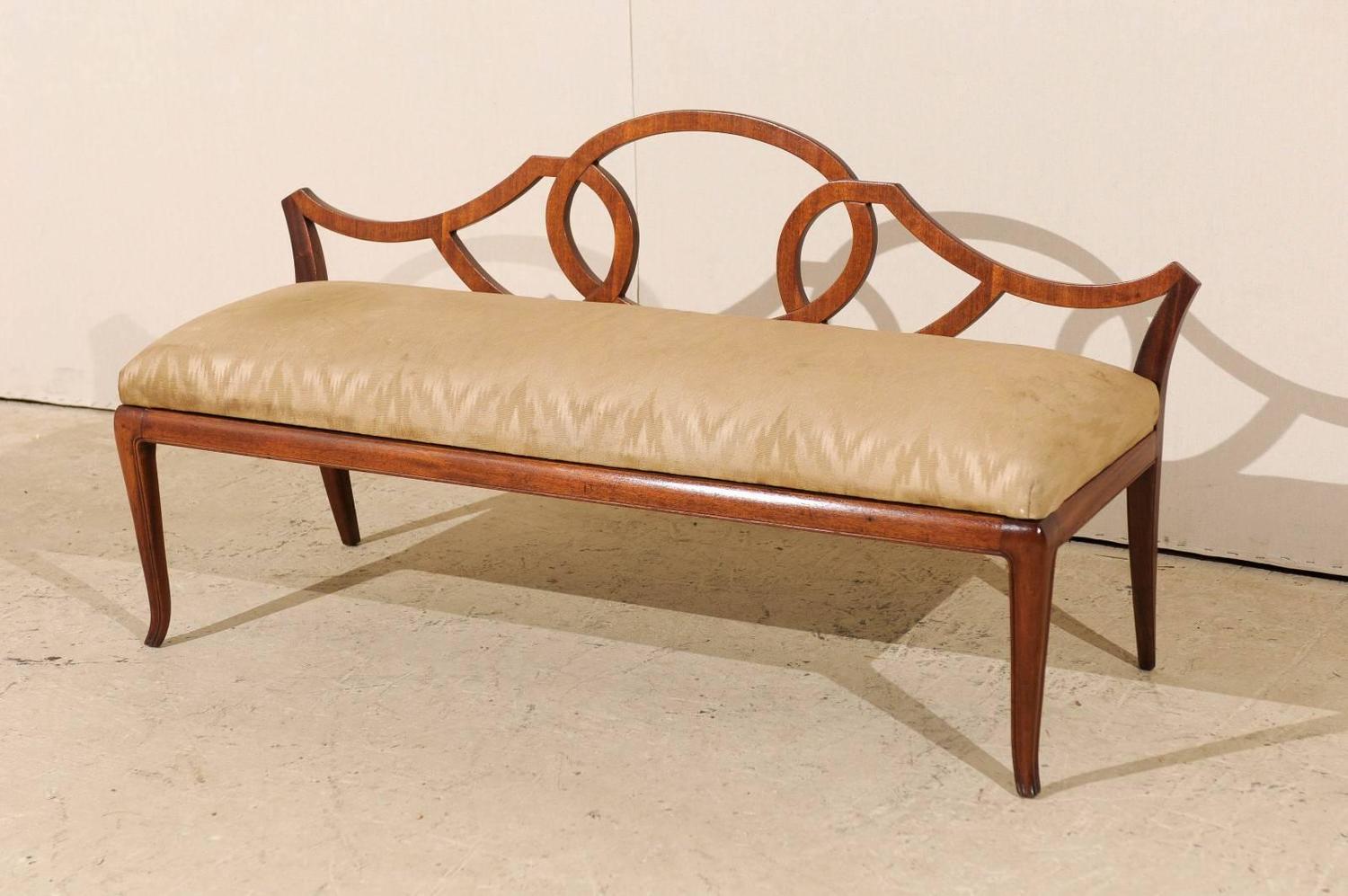 Italian Vintage Low Back Bench with Upholstered Seat at 1stdibs