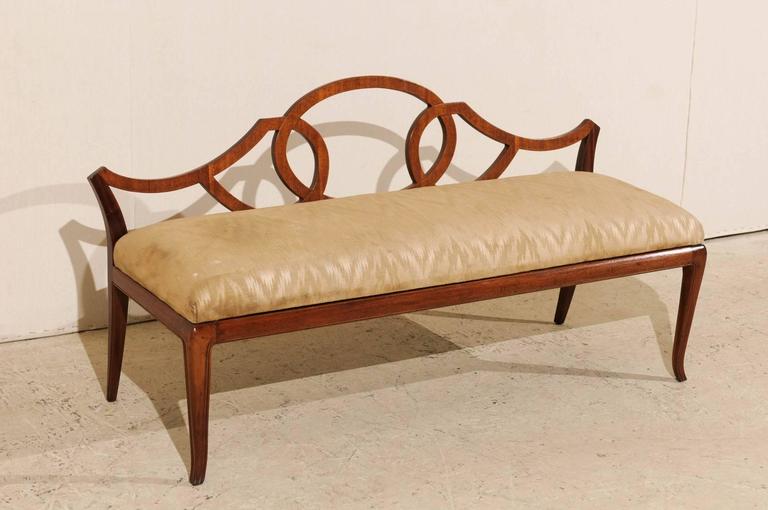 Italian Vintage Low Back Bench with Upholstered Seat at 1stDibs