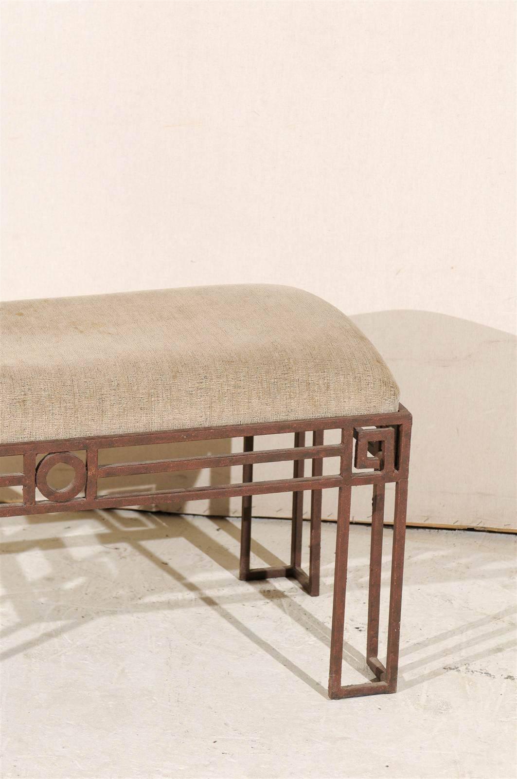 Iron Art Deco Style Geometrical Pattern Bench with Square and Circle Shapes, American