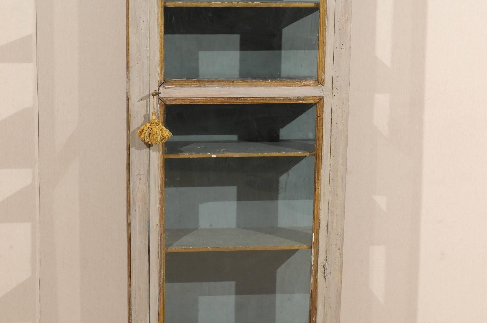 Tall Italian Display Cabinet with Original Grey Color, Gilded Accent 1