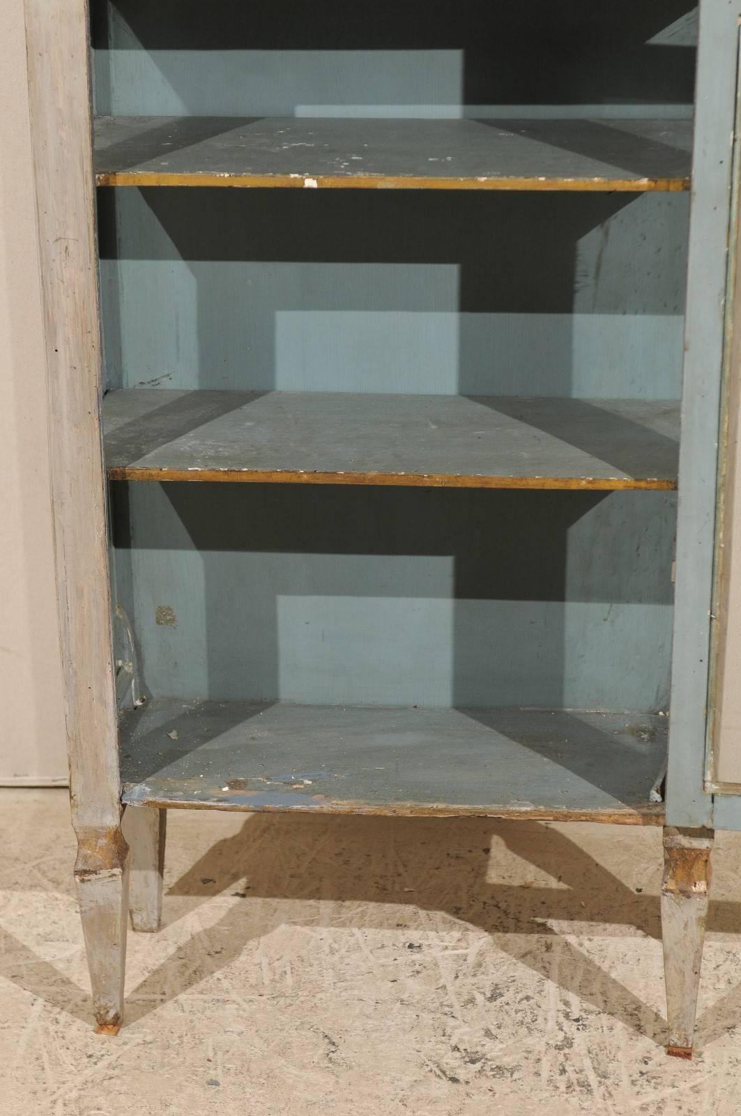 Tall Italian Display Cabinet with Original Grey Color, Gilded Accent 3