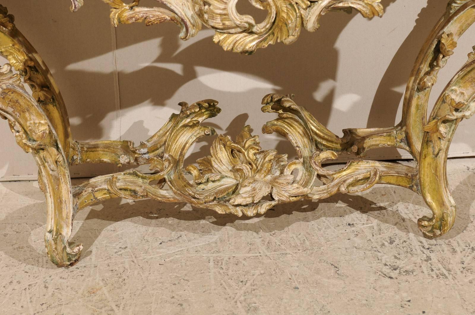 18th C. French Elaborate Rocaille Carved & Gilt-Wood Console Table w/ Marble Top In Good Condition In Atlanta, GA