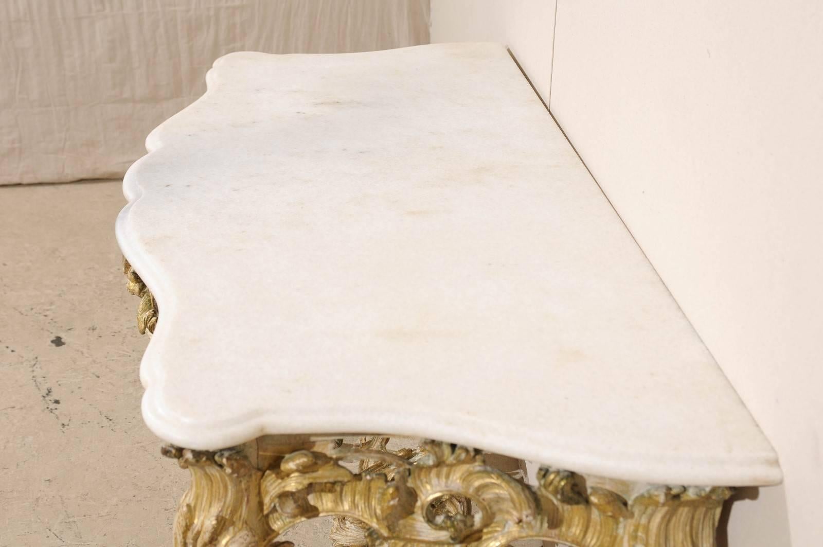 18th Century and Earlier 18th C. French Elaborate Rocaille Carved & Gilt-Wood Console Table w/ Marble Top