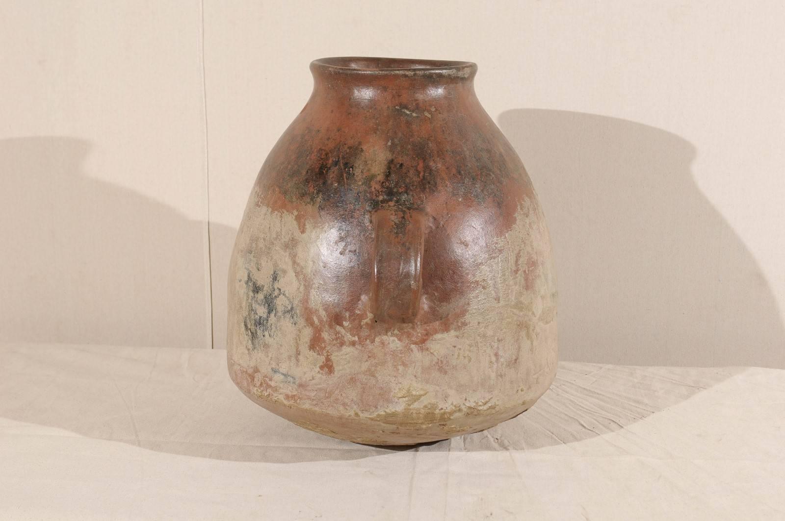 Patinated Mid-19th Century Spanish Colonial Jar with Two Handles, Made of Clay