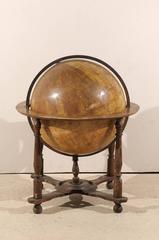 A Large-Sized Italian Heavily Foxed Velum Covered Globe on Wood Stand, 19th C.
