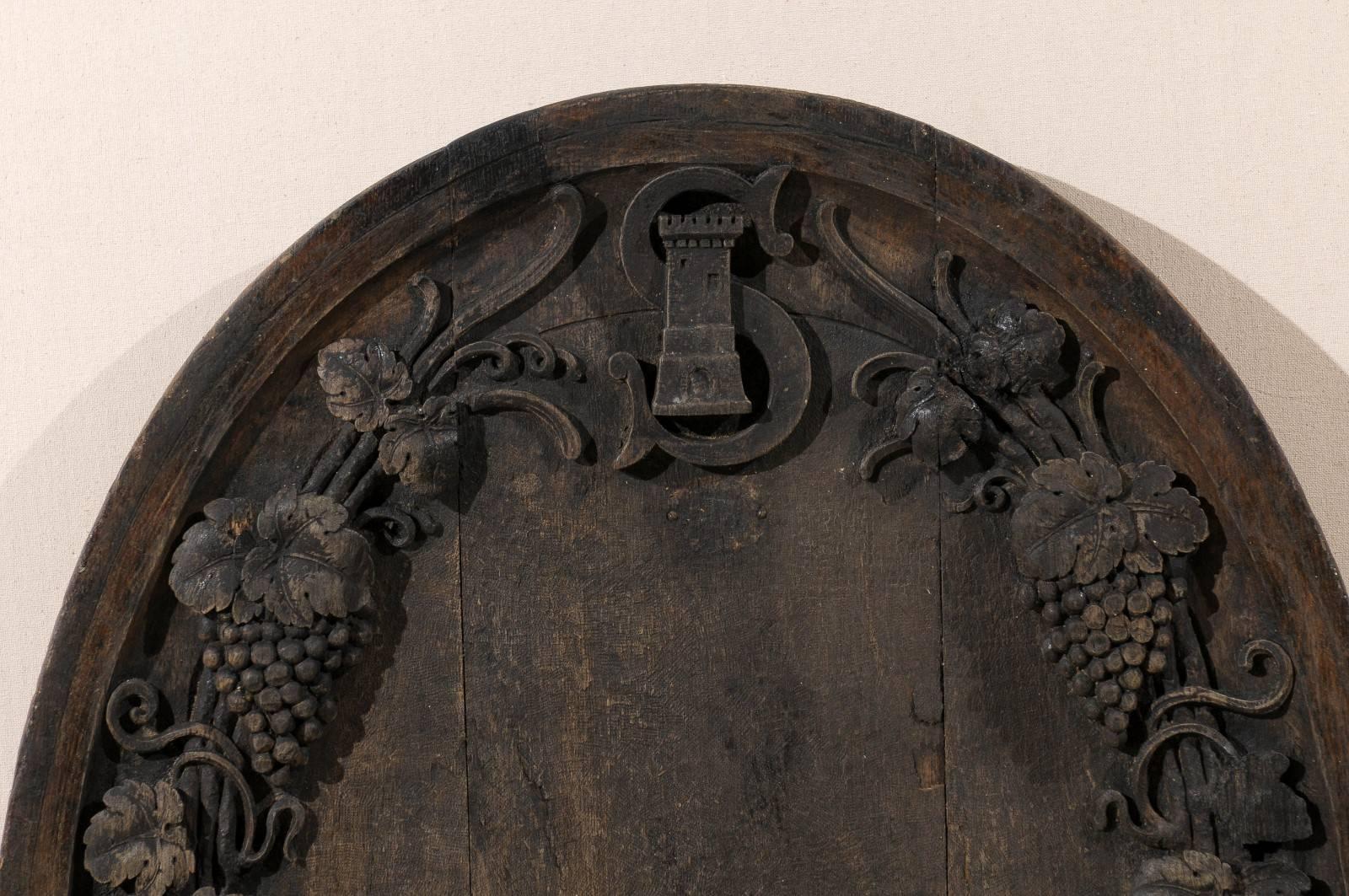 A French 19th Century Hand-Carved Wooden Wine Cellar Plaque with Grape Vines In Good Condition In Atlanta, GA