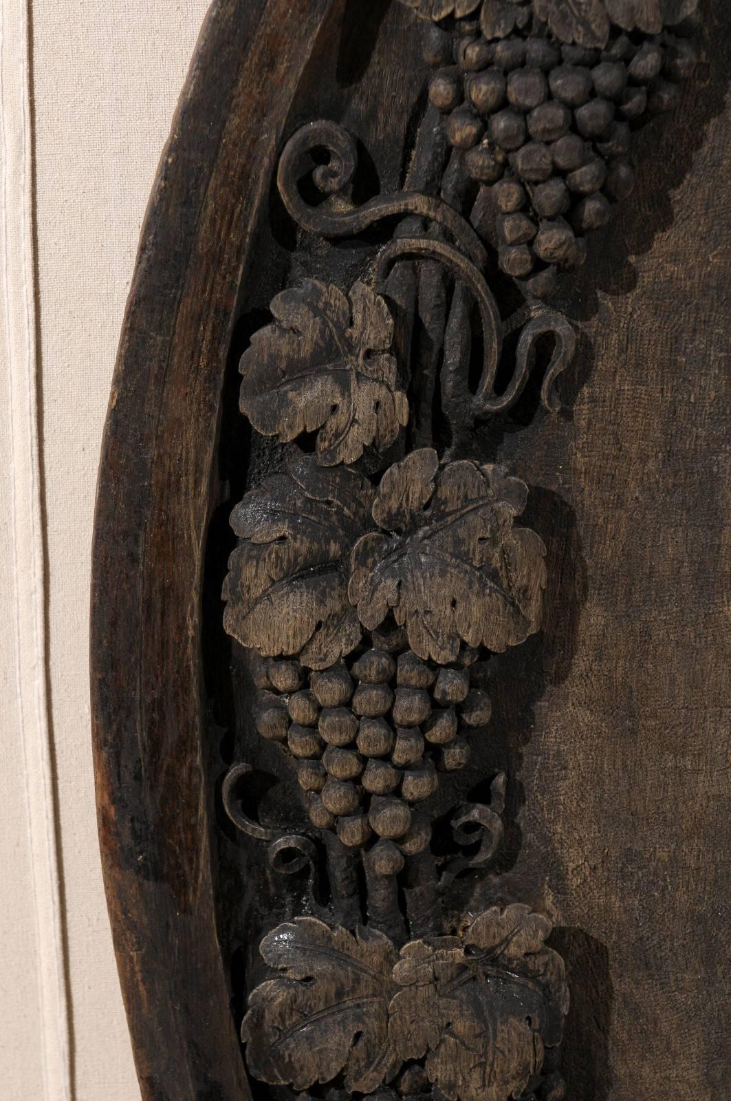 A French 19th Century Hand-Carved Wooden Wine Cellar Plaque with Grape Vines 3