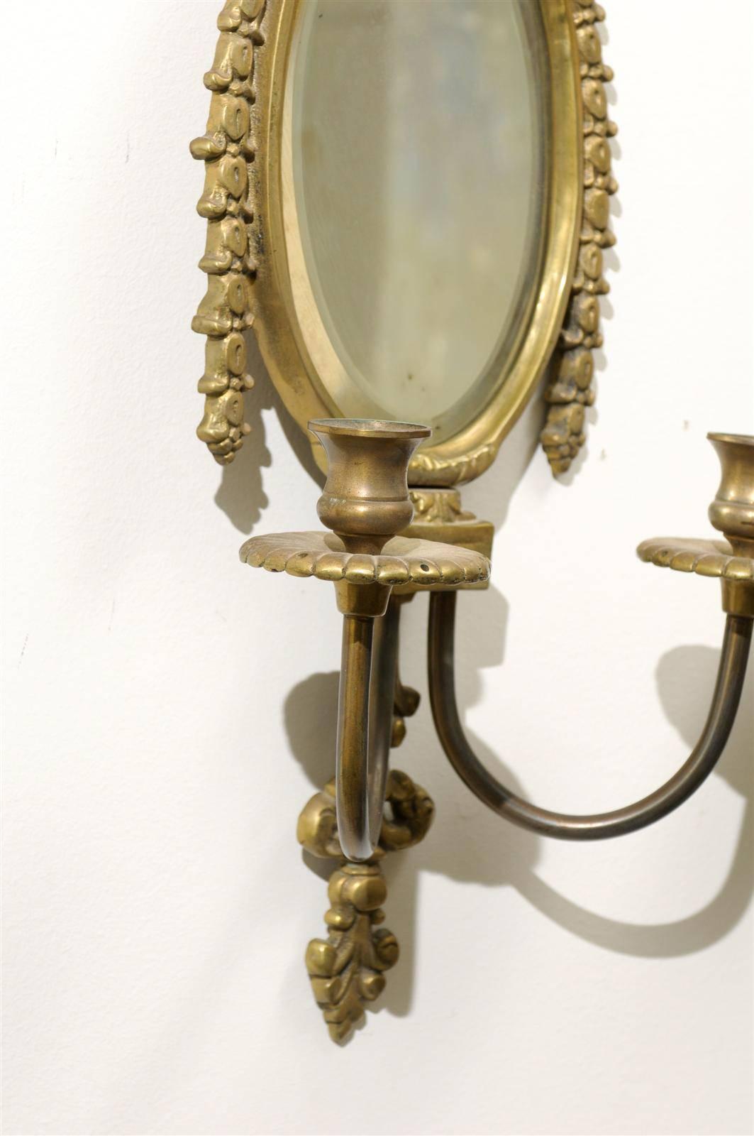 Pair of Early 20th Century Gilded Sconces with Oval Shape and Beveled Mirror 3