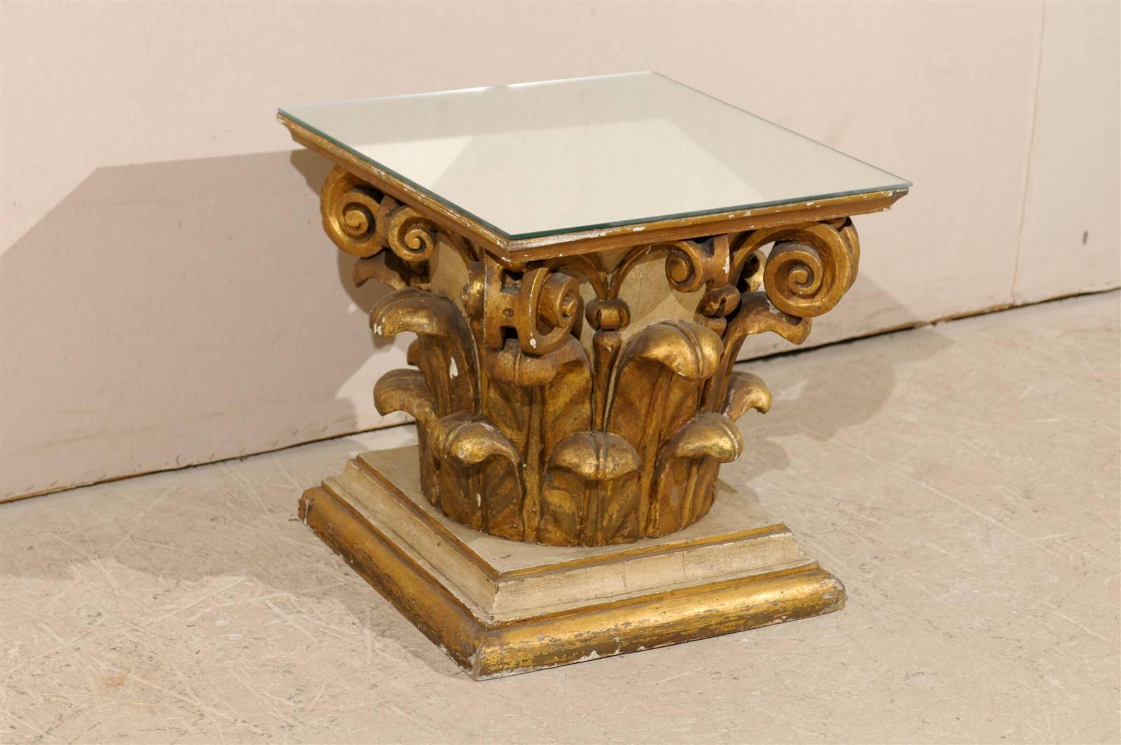 Italian 19th Century Mirror Top Drink Table with Gilt Corinthian Capital Base 1