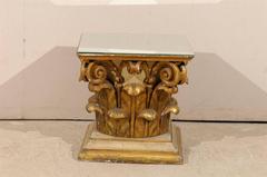 Italian 19th Century Mirror Top Drink Table with Gilt Corinthian Capital Base