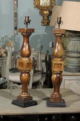 Pair of 1920's Wood Turned Banister Table Lamps
