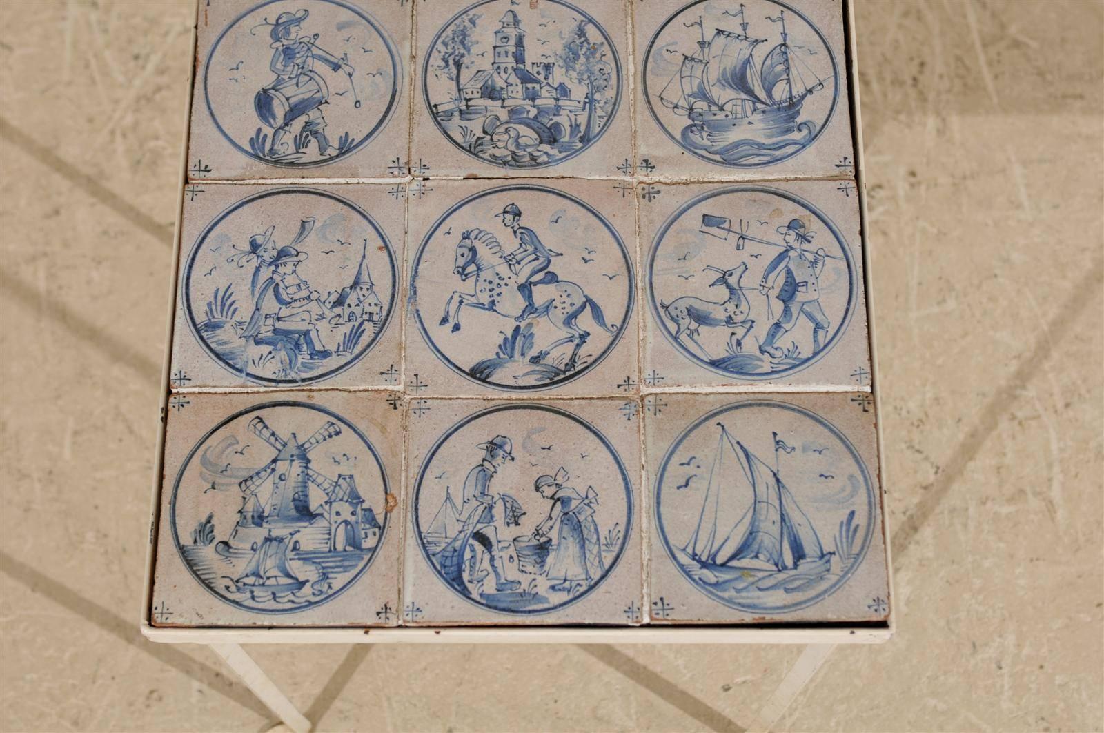 Painted Dutch Tile Top Small Size Drinks Table with Delft Ceramic