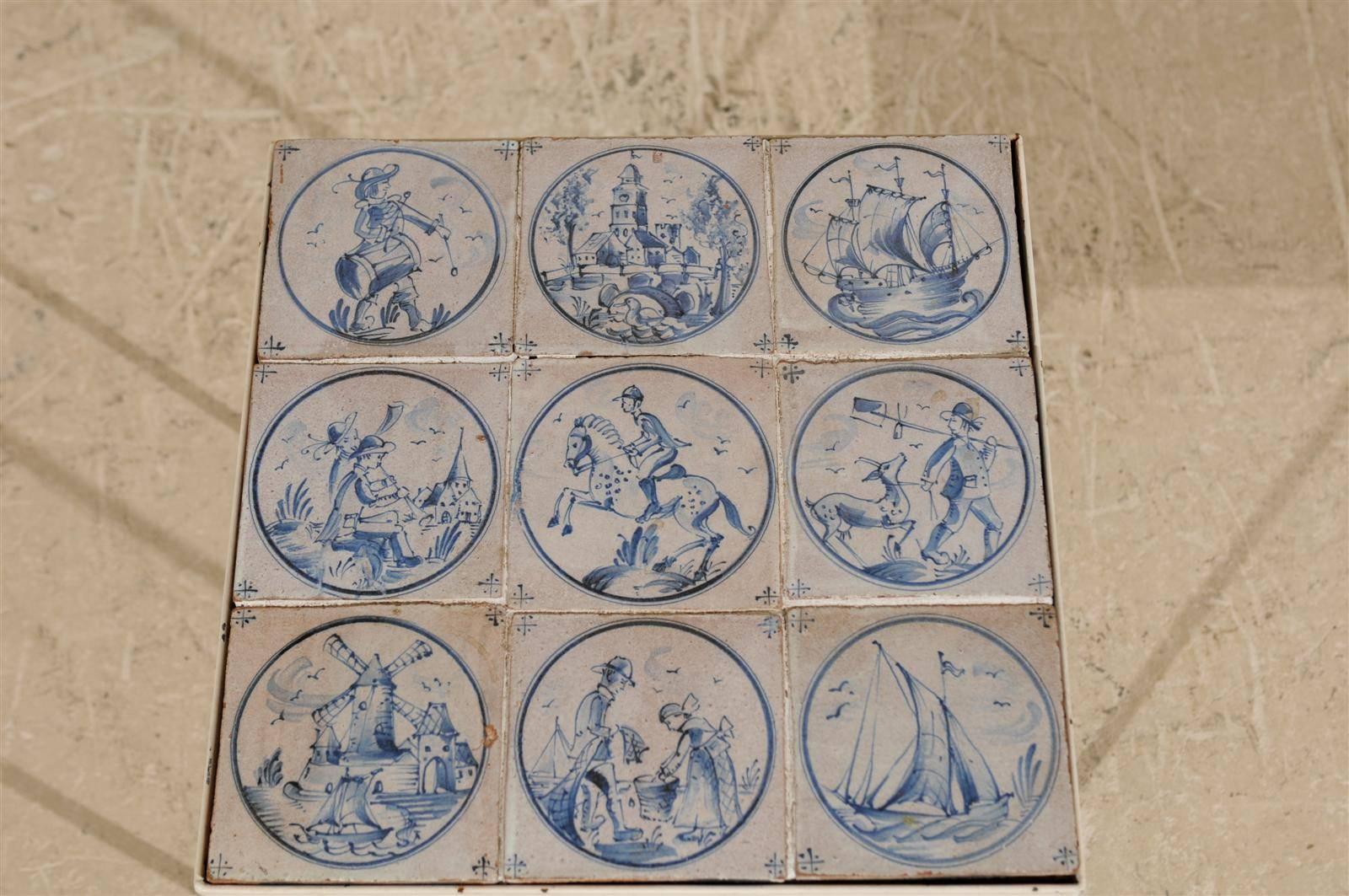 Dutch Tile Top Small Size Drinks Table with Delft Ceramic In Good Condition In Atlanta, GA