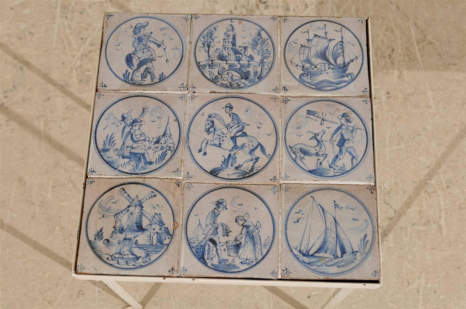 20th Century Dutch Tile Top Small Size Drinks Table with Delft Ceramic
