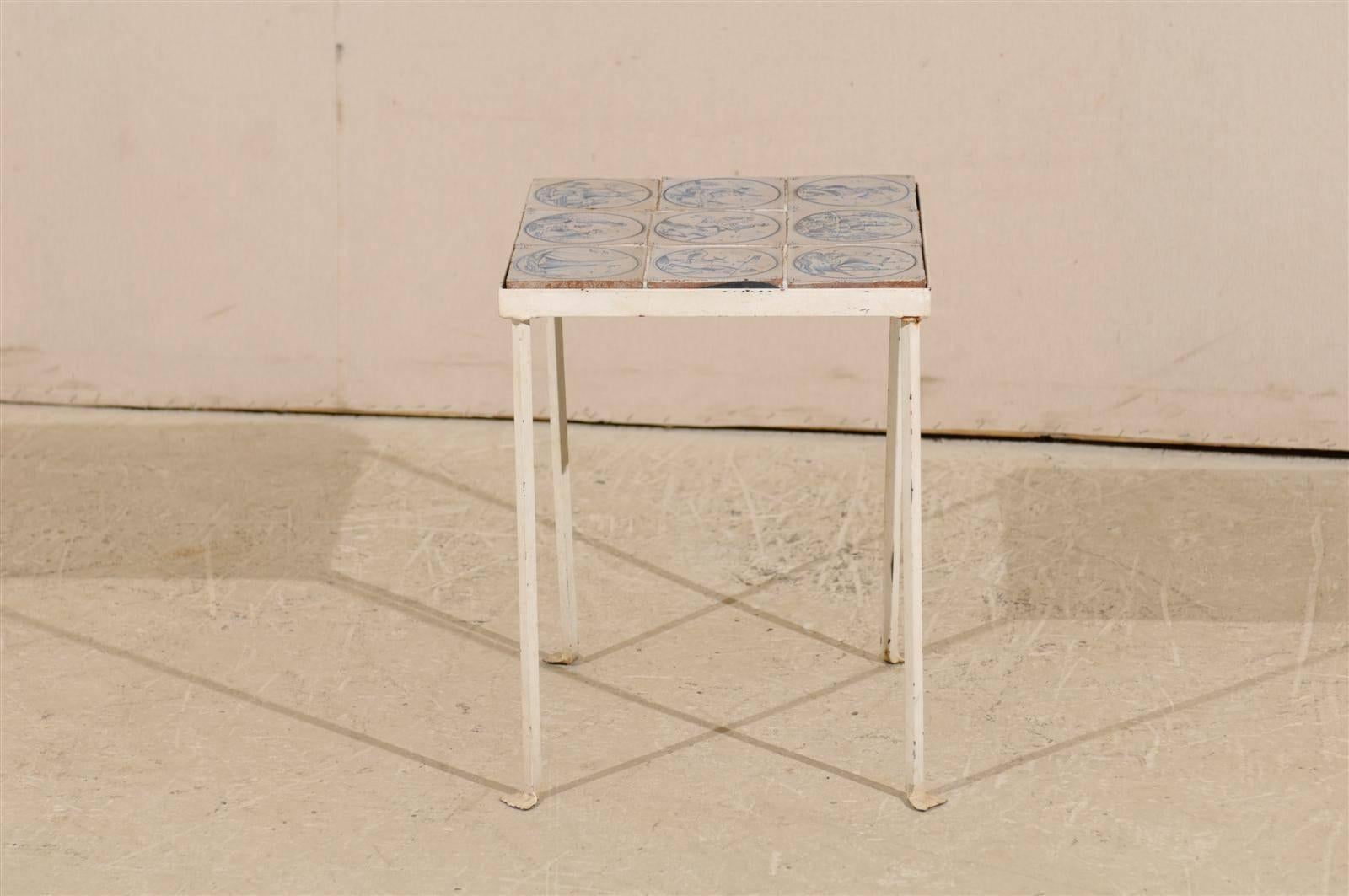 Dutch Tile Top Small Size Drinks Table with Delft Ceramic 3
