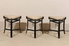 Vintage Triangular Marble-Top Drinks Table with Greek Key Motif and Iron Base