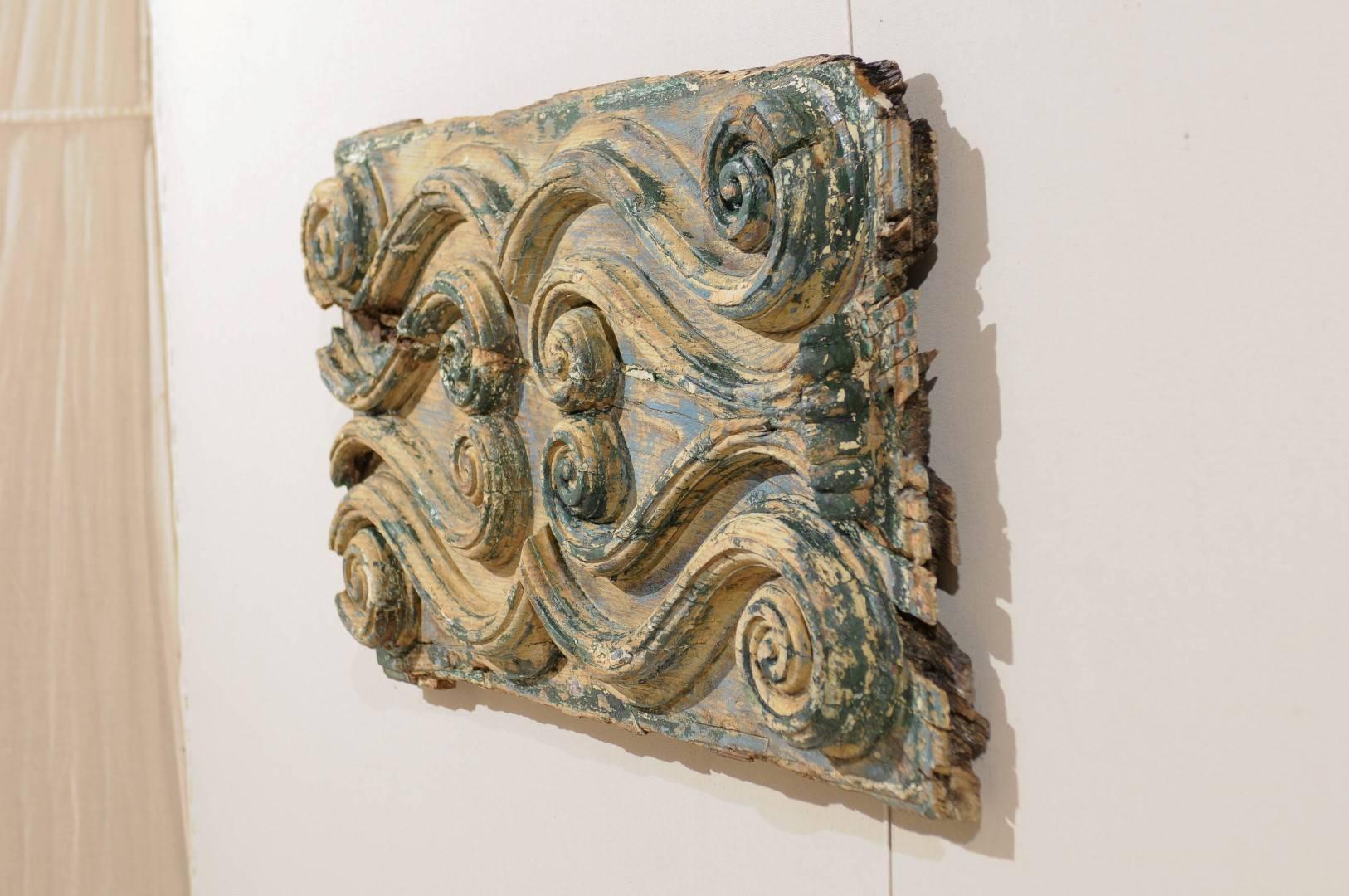 Baroque An Italian Volutes Decorated Wood Carved Wall Hanging Plaque, Late 18th Century