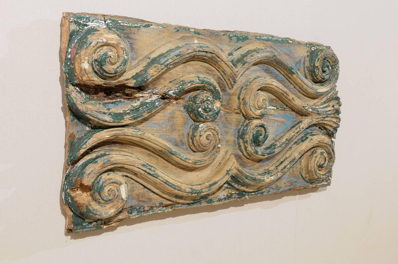 An Italian Volutes Decorated Wood Carved Wall Hanging Plaque, Late 18th Century 2