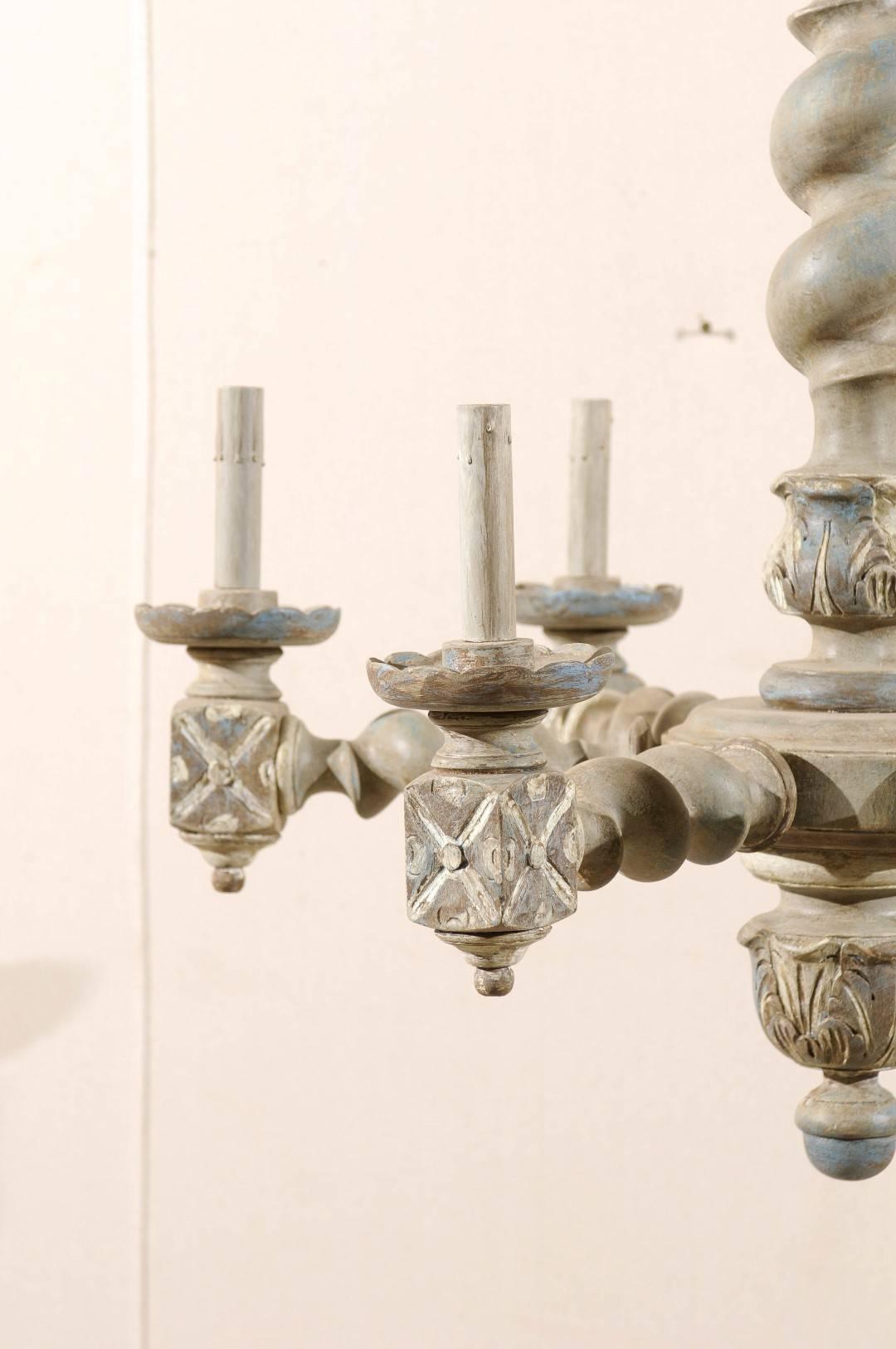 French Six-Light Barley Twist Chandelier with Central Column and Acanthus Leaves 2