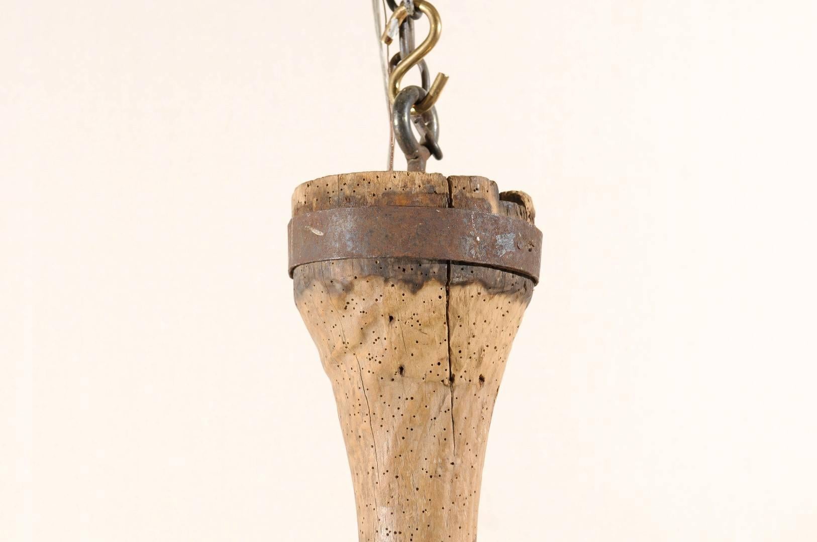 Italian Early 20th Century Chandelier Made of Metal and a Wood Fragment 3