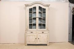 Tall French 19th Century Cabinet with Upper Glass Doors and Bonnet Pediment