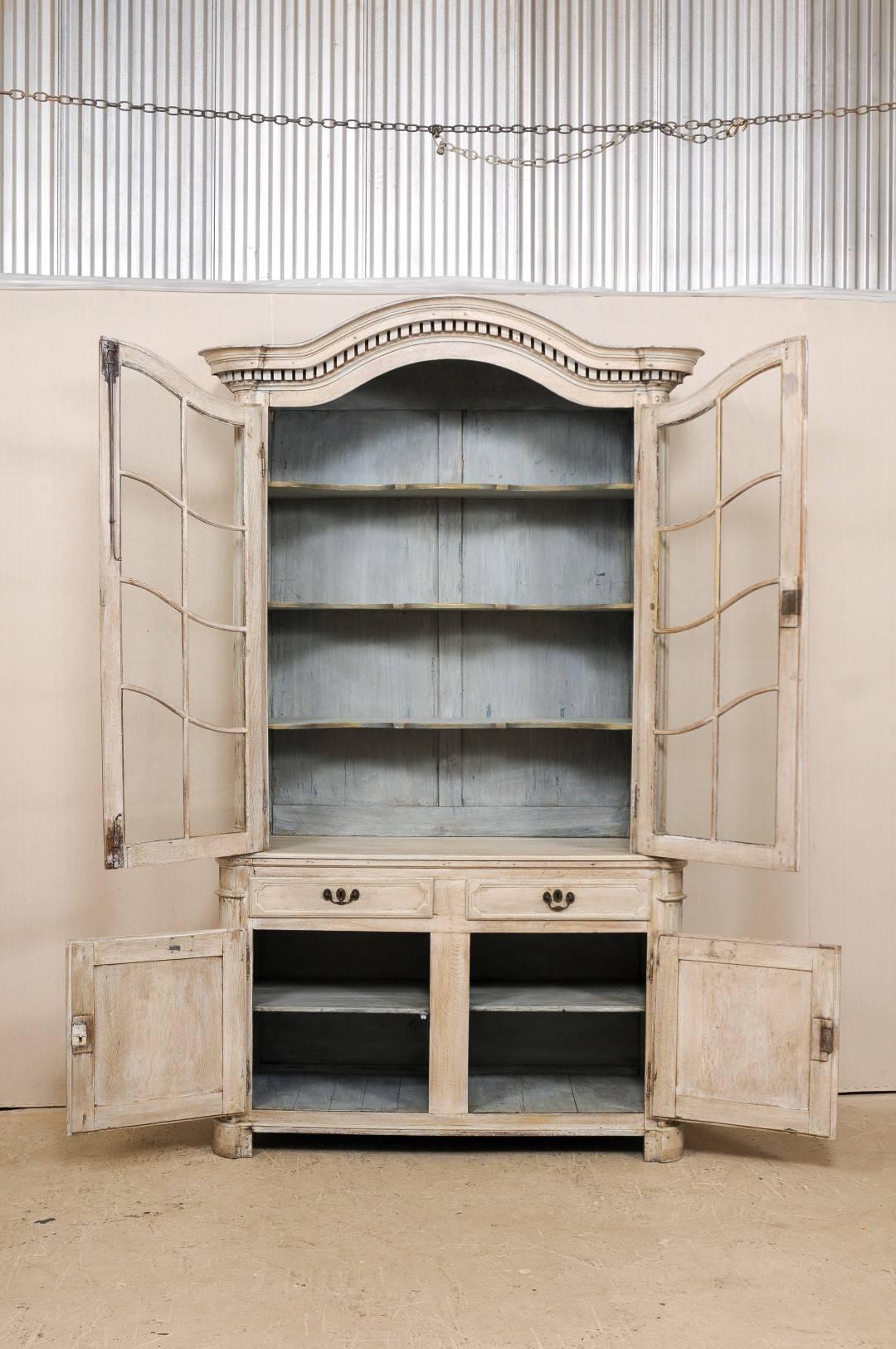 Tall French 19th Century Cabinet with Upper Glass Doors and Bonnet Pediment 1