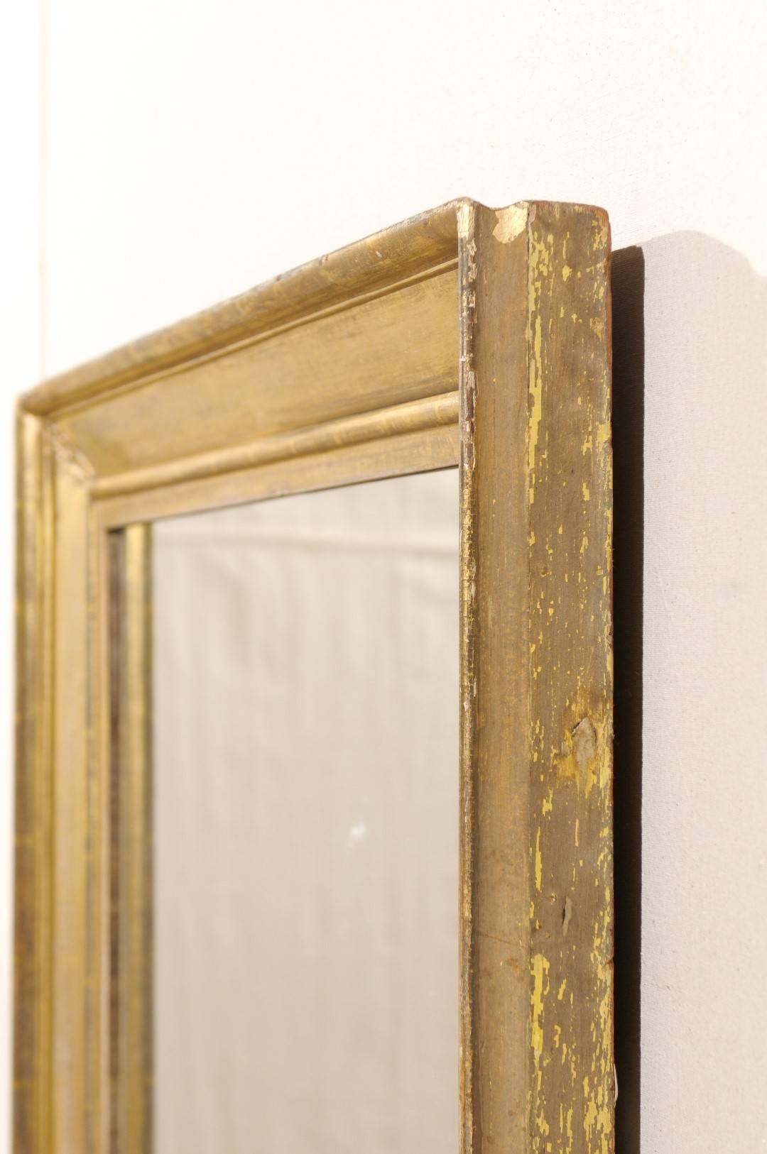 19th Century French Gilt Wood Mirror with Diagonal Leaf Motifs and Gold Color 1