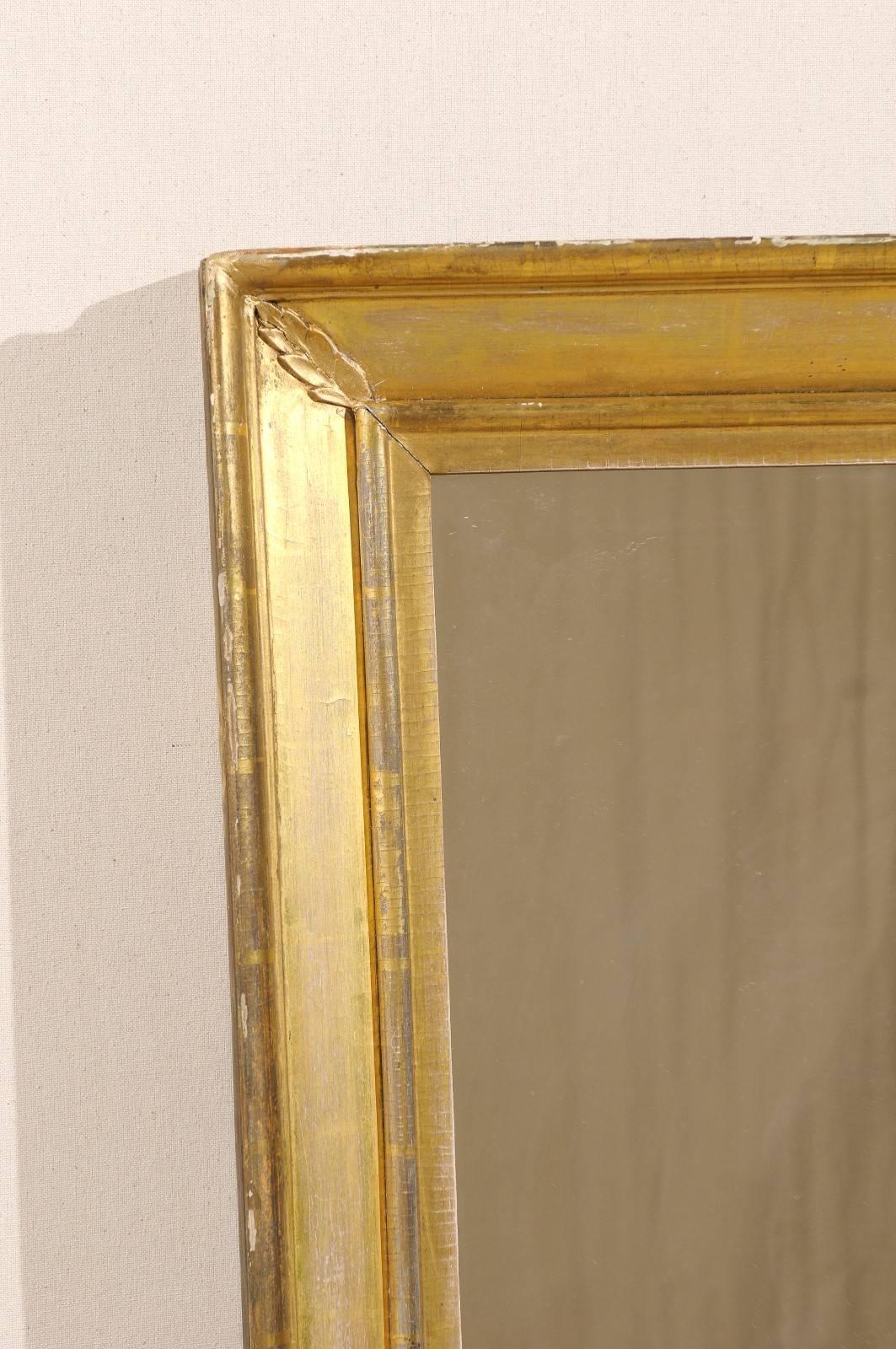 19th Century French Gilt Wood Mirror with Diagonal Leaf Motifs and Gold Color 2
