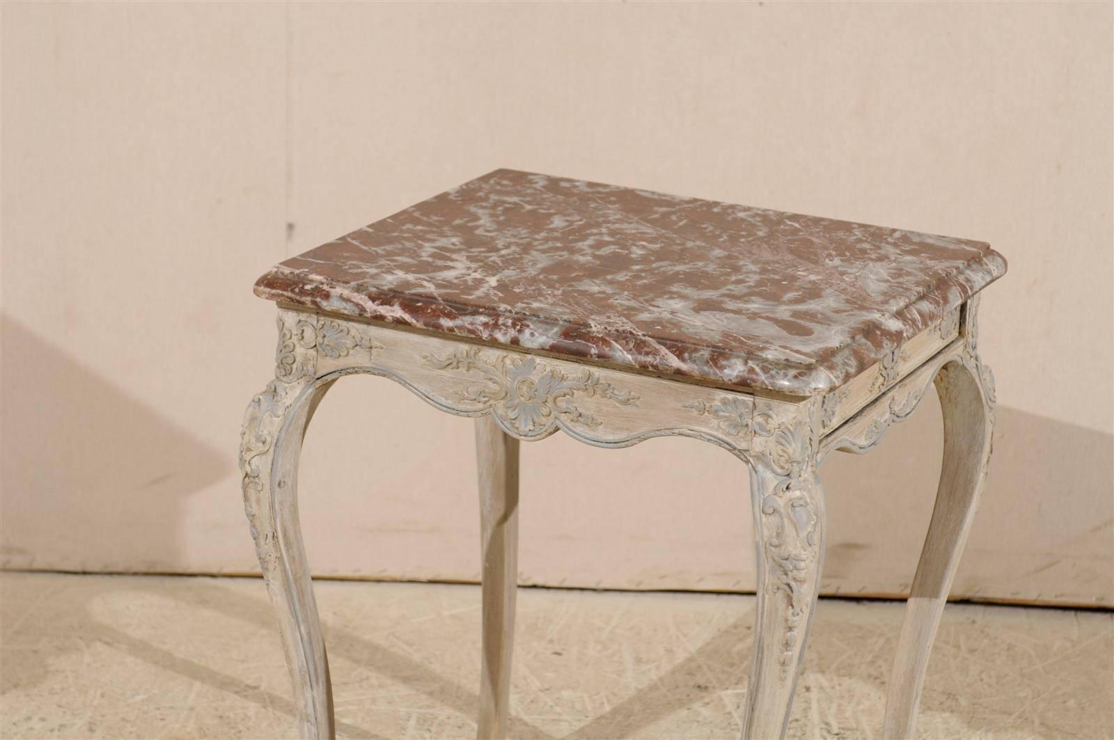 Painted French Early 19th Century Louis XV Style Side Table with Red Marble Top