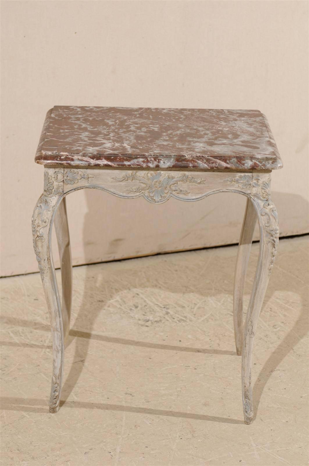 Wood French Early 19th Century Louis XV Style Side Table with Red Marble Top