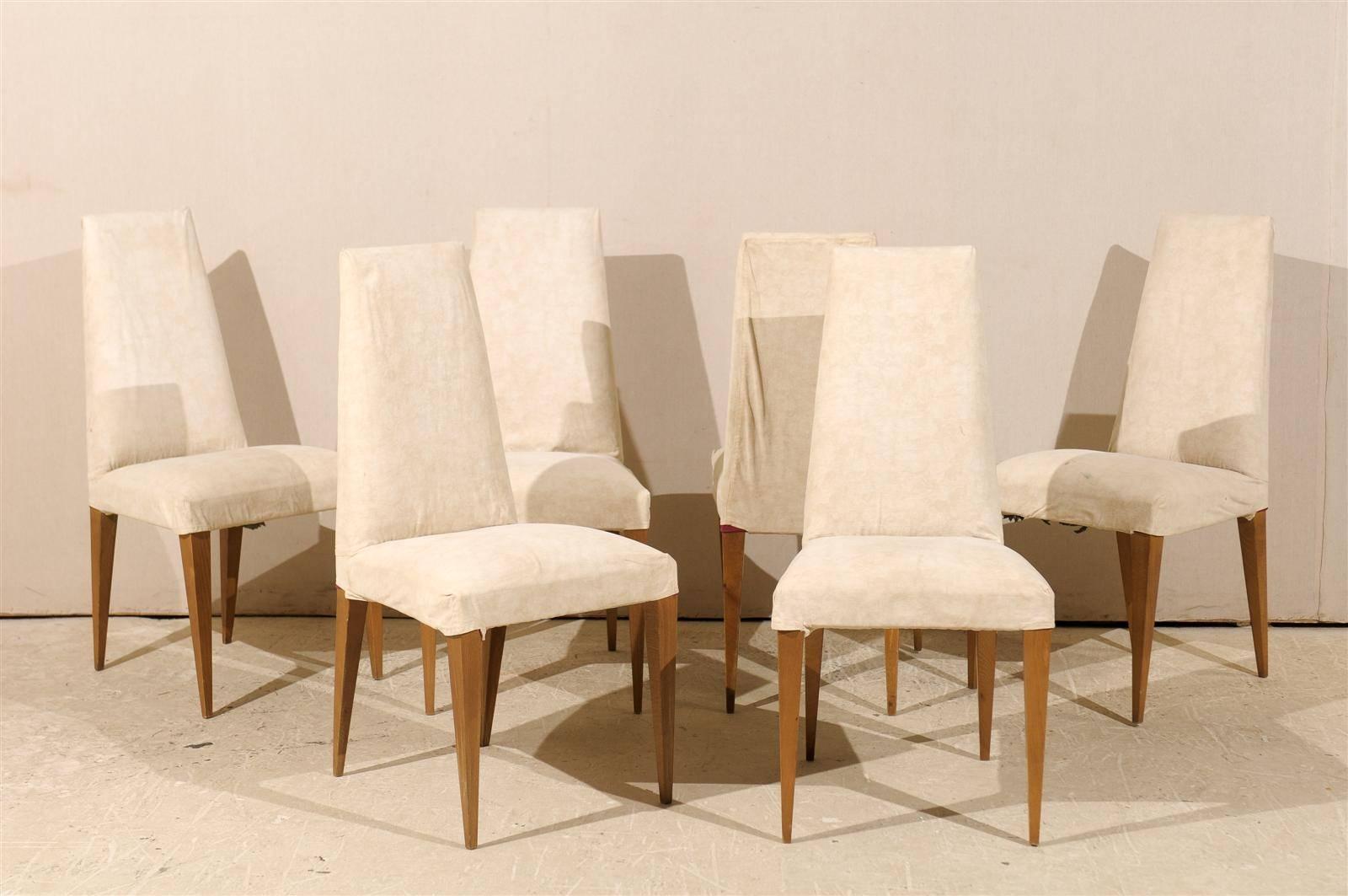 Set of Six French Modern Slip Covered Side Chairs In Good Condition In Atlanta, GA