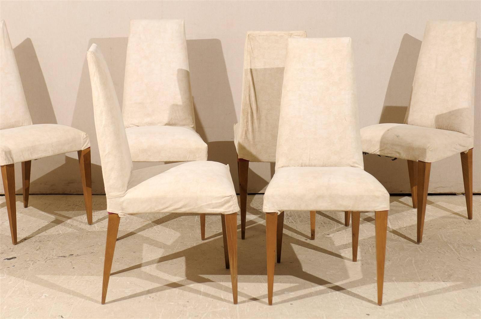Set of Six French Modern Slip Covered Side Chairs 1