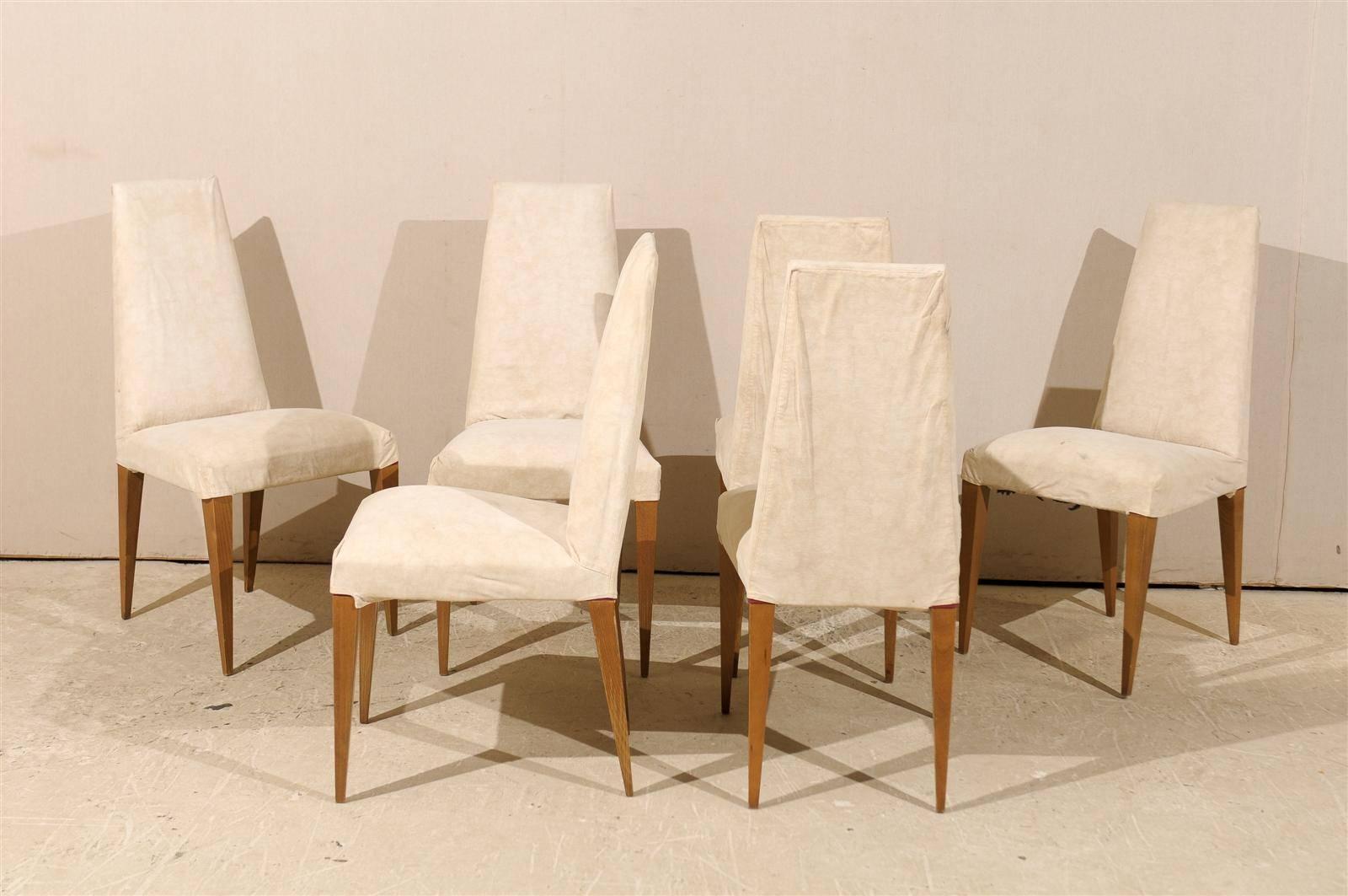 Set of Six French Modern Slip Covered Side Chairs 3