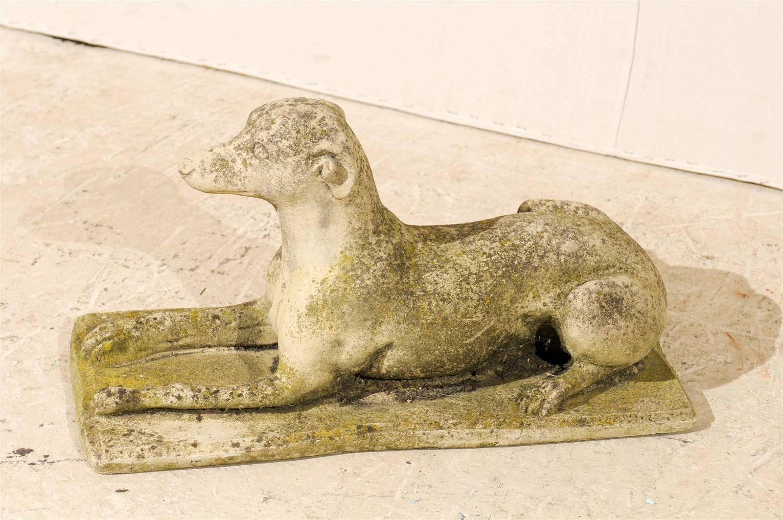 A Pair of Italian Cast Stone Medium Sized Greyhound Statues 1