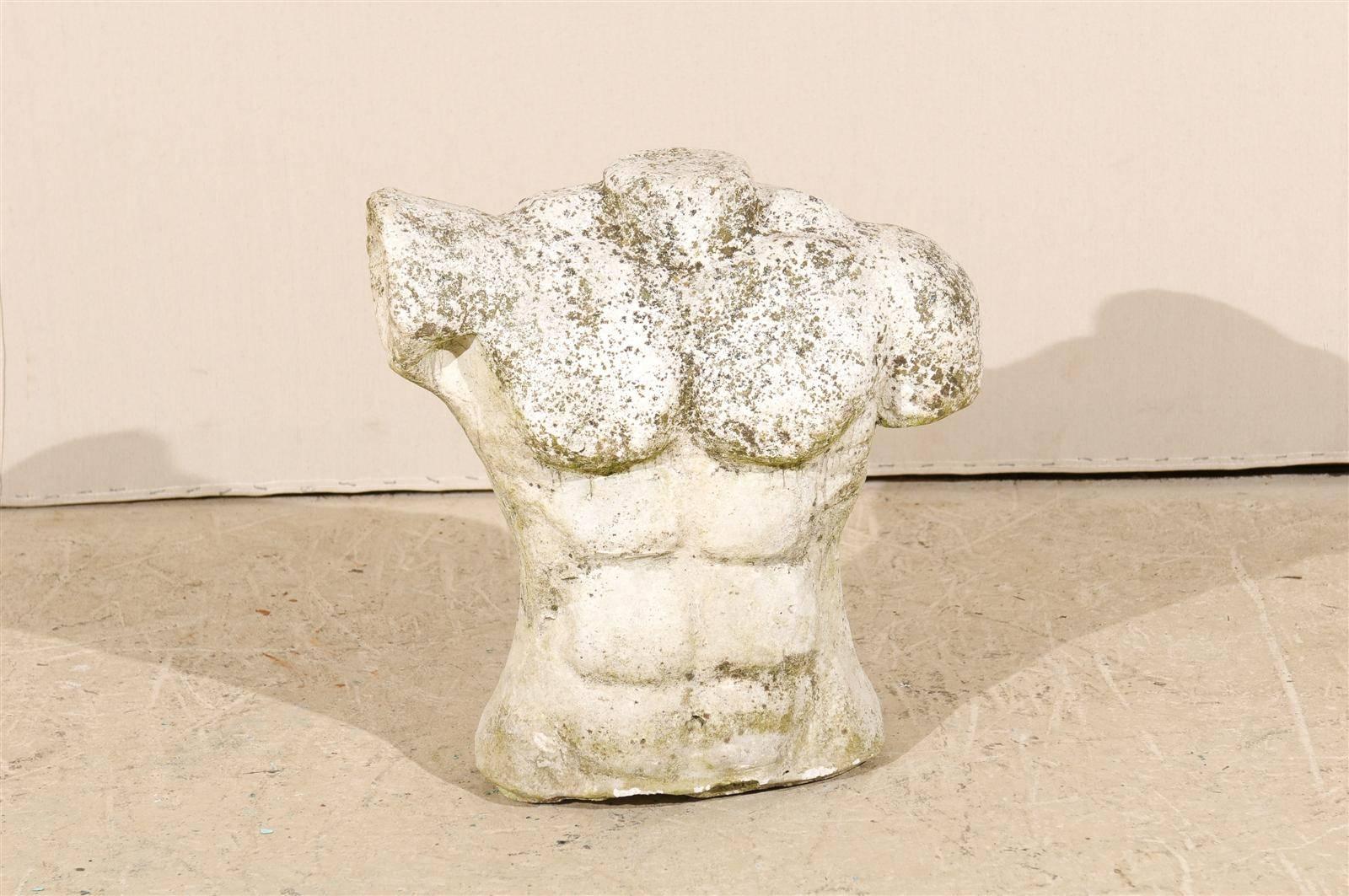 A French nude male torso. This vintage French muscular male torso from the 1960s is made of cast stone.