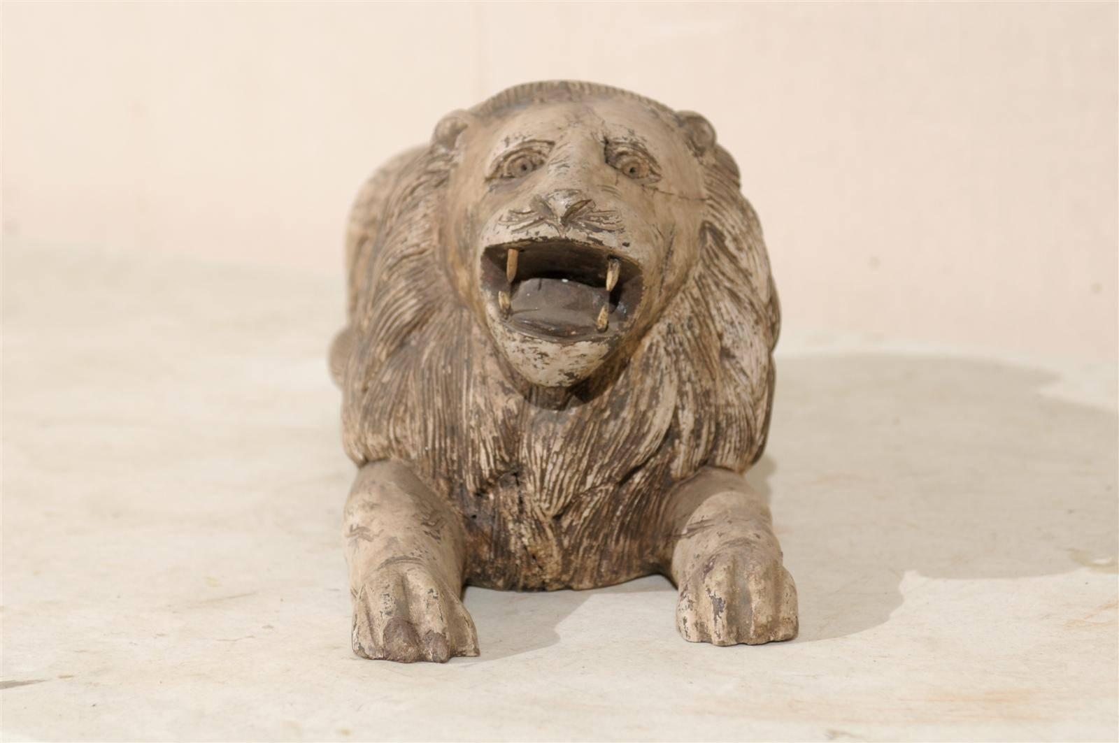 Carved Wood Roaring Lion from the Early 20th Century 1