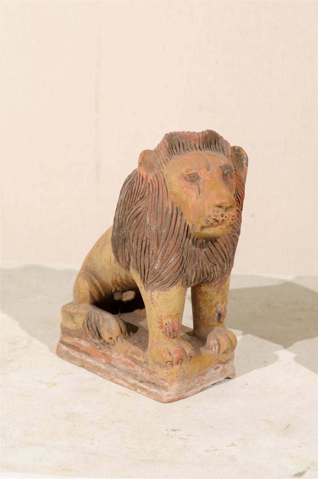 Indian Pair of British Colonial Terracotta Lions For Sale