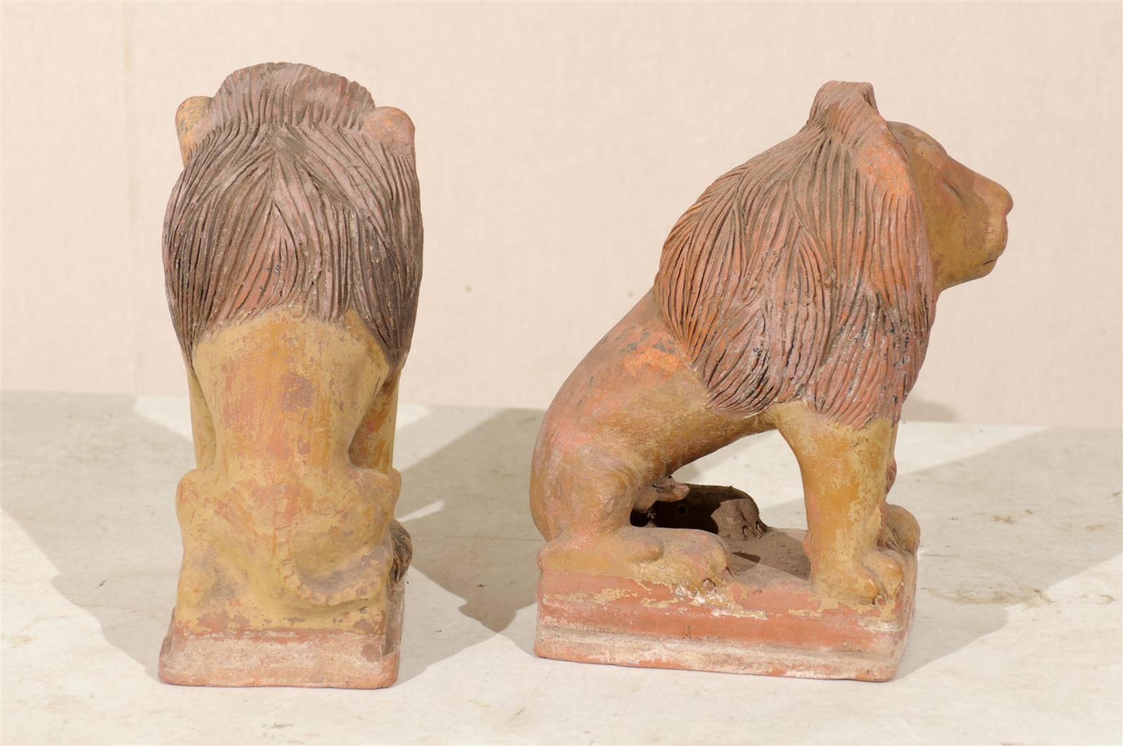 Pair of British Colonial Terracotta Lions For Sale 1