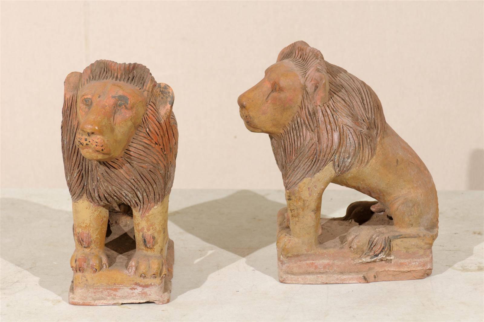 Pair of British Colonial Terracotta Lions For Sale 3