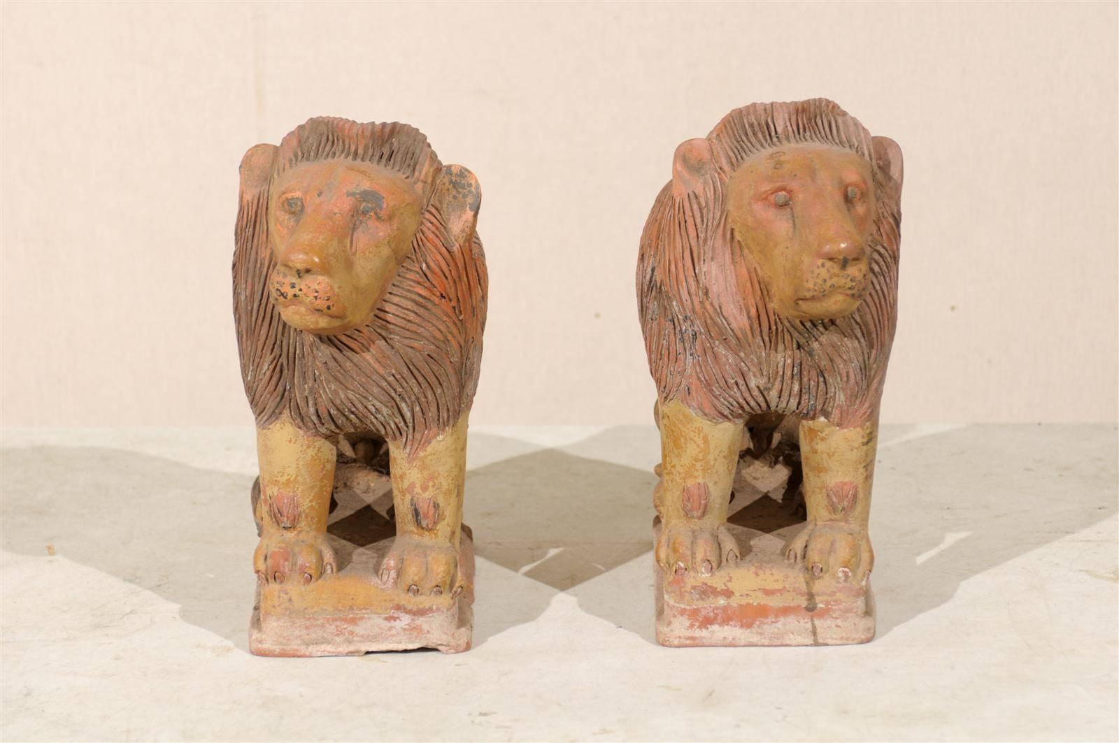 Pair of British Colonial Terracotta Lions For Sale 4